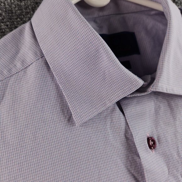 David Donahue Trim Fit Purple Check 17 34/35 Button Up Shirt Men Long Sleeve - Picture 10 of 16